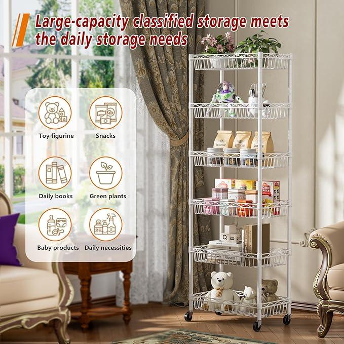 6 Tier Basket Shelf Wire Shelving Unit Adjustable Storage Shelves Big Basket Rack for Garage Kitchen Office Pantry Corner 17.2" Dx12.2 Wx63 H White - ModernBath
