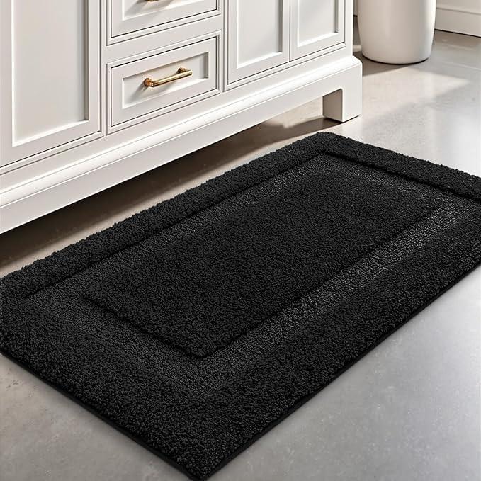 LUMI Ultra Soft Bathroom Rugs Non Slip with Rubber Backing, Absorbent Washable Bath Mat Quick Dry, Upgraded Premium Microfiber Plush Carpet for Bathtub and Shower Floor, Black, 17x30 - ModernBath