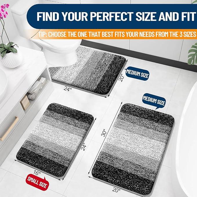 OLANLY Bathroom Rugs Mat 24x16, Extra Soft Absorbent Microfiber Bath Rugs, Rubber Backing, Quick Dry, Machine Washable Bath Mats for Bathroom Floor, Tub and Shower, Home Decor Accessories, Black - ModernBath