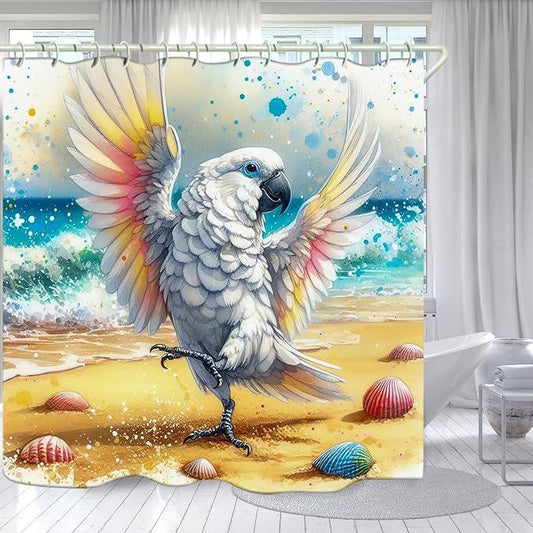 LYFANS Bathroom Uses A Dancing White Parrot On The Beach 3D Shower Curtain, Luxury Bathtub Standard Shower Curtain, Waterproof and Bright Fabric Shower Curtains, Size (72x72 Inches) - ModernBath