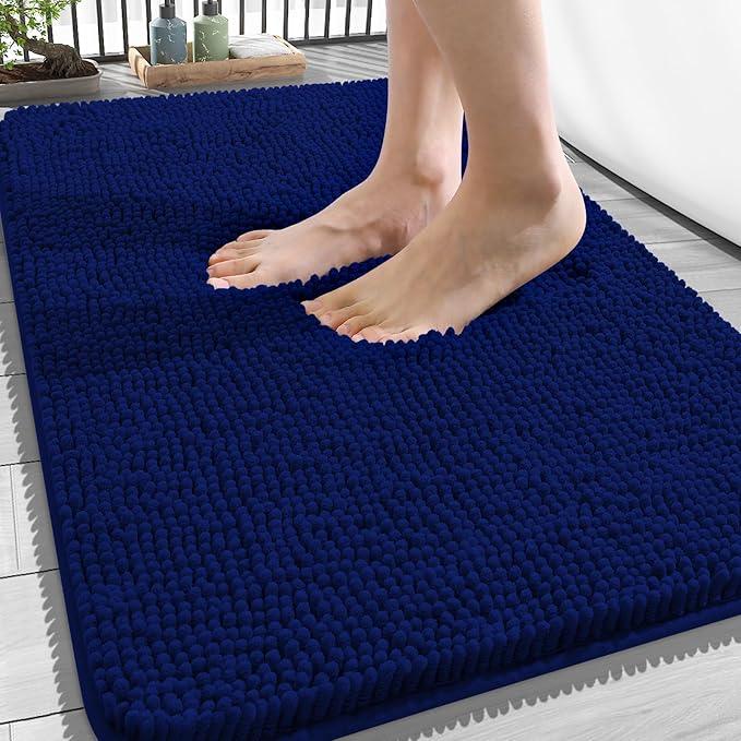 OLANLY Bathroom Rugs 34x21, Extra Soft Absorbent Chenille Bath Rugs, Rubber Backing Quick Dry, Machine Washable Bath Mats for Bathroom Floor, Tub and Shower, Home Decor Accessories, Navy - ModernBath