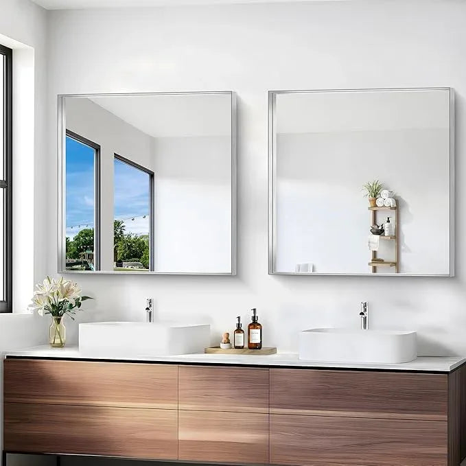 NIMURY Silver Bathroom Mirror, 30x30 Inch Rectangular Framed Mirror, Large Wall Mounted Bathroom Vanity Mirror Over Sink for Bedroom,Restroom, Living Room, Hangs Vertically or Horizontally - ModernBath