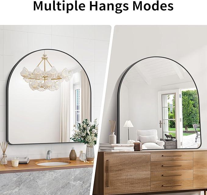 Arched Bathroom Mirror, 36"x40" Black Arched Mirror for Bathroom, Wall Mounted Mirror, Black Vanity Wall Mirror w/Metal Frame for Bedroom, Entryway, Living Room, Vertically Hanging - ModernBath
