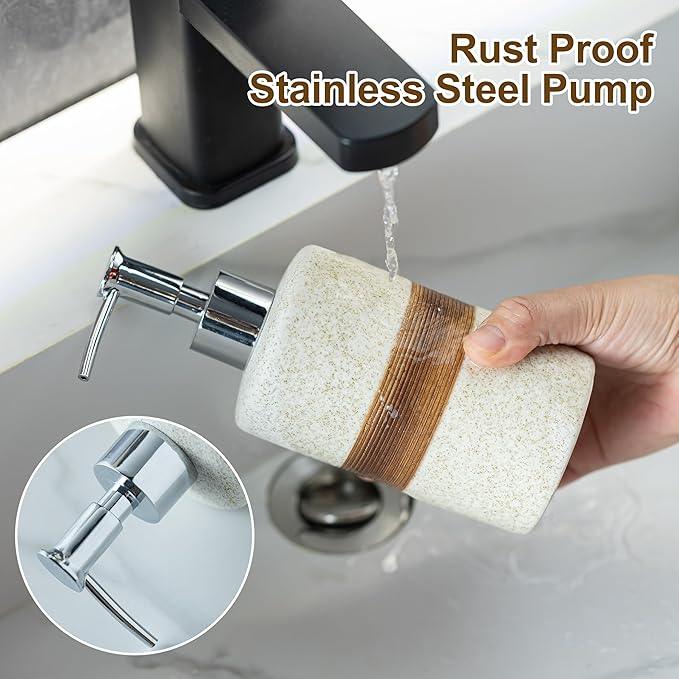 Cormomu Soap Dispenser for Kitchen & Bathroom, Dish Soap, Hand Soap, Shampoo, Conditioner Dispenser Bottle with Stainless Steel Pump, Includes Silicone Funnel, Non-Slip Design, Kitchen Decor, White - ModernBath
