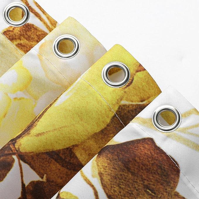 Gibelle Small Stall Shower Curtain 36 x 72, Narrow Yellow Floral Shower Curtain for Bathroom, Watercolor Plant Eucalyptus Leaves Fabric Shower Curtain Set - ModernBath