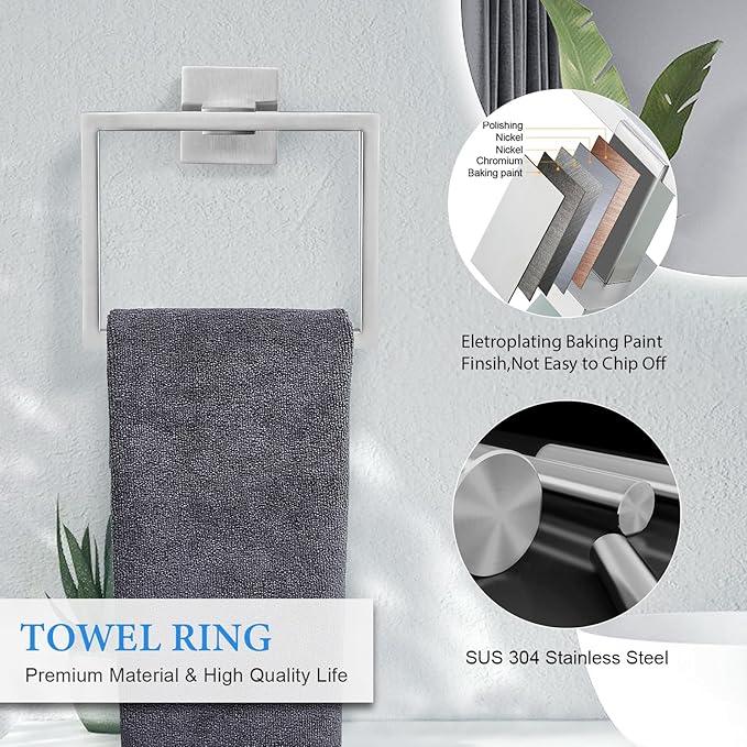 Brushed Nickel Bathroom Towel Bar Set Bathroom Accessories Hardware Set Including Double Towel Bar Towel Ring Coat Hook and Toilet Paper Holder with Shelf. Wall Mounted Stainless Steel - ModernBath