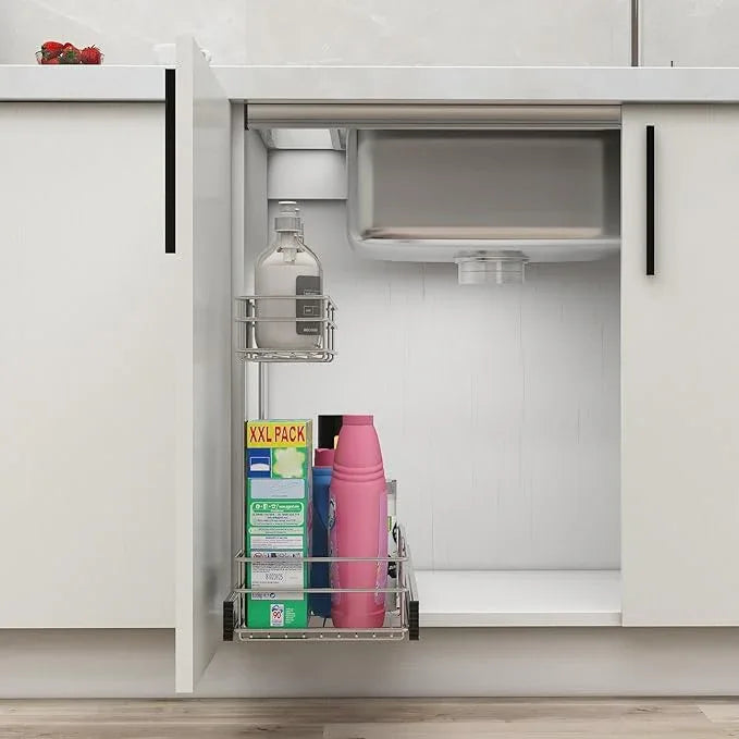 Under Sink Organizer 9" W X17 D, Pull Out Cabinet Organizer 2 Tier, Under Sink Slide Out Chrome Plated, Under Kitchen Bathroom Sink Organizer, Pantry Cabinet Closet Organization Rack, 2 Pack - ModernBath