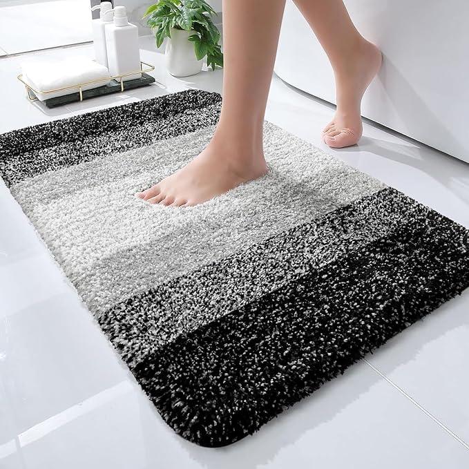 OLANLY Bathroom Rugs Mat 24x16, Extra Soft Absorbent Microfiber Bath Rugs, Rubber Backing, Quick Dry, Machine Washable Bath Mats for Bathroom Floor, Tub and Shower, Home Decor Accessories, Black - ModernBath