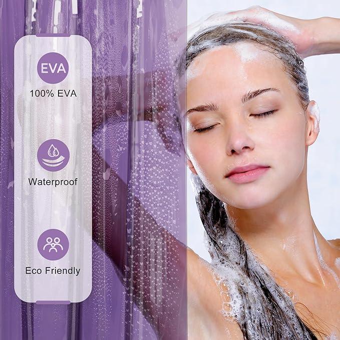 AmazerBath Purple Shower Curtain Liner Luxury, EVA Soft Clear Heavy Duty Shower Curtain and Liner 2-in-1, 72x72 Plastic Weighted Bathroom Liner, 12 Rustproof Grommets & 3 Heavyweight Stones - ModernBath