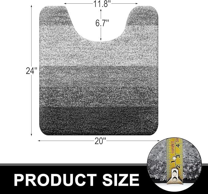 OLANLY Luxury Toilet Rugs U-Shaped 24x20, Extra Soft and Absorbent Microfiber Bathroom Rugs, Non-Slip Plush Shaggy Bath Mat, Machine Wash Dry, Contour Bathroom Mats for Toilet Base, Grey - ModernBath