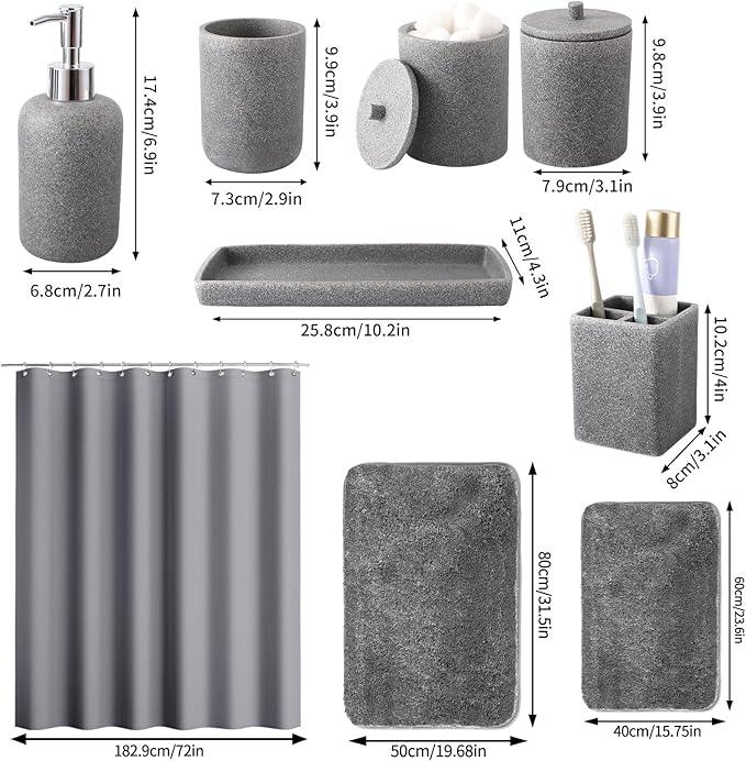 21 Pcs Bathroom Accessory Set with Waterproof Shower Curtain and Non Slip Mat,Resin Bath Set with Toothbrush Holder and Lotion Soap Dispenser,Bathroom Countertop Organizer Set for Home Apartment - ModernBath