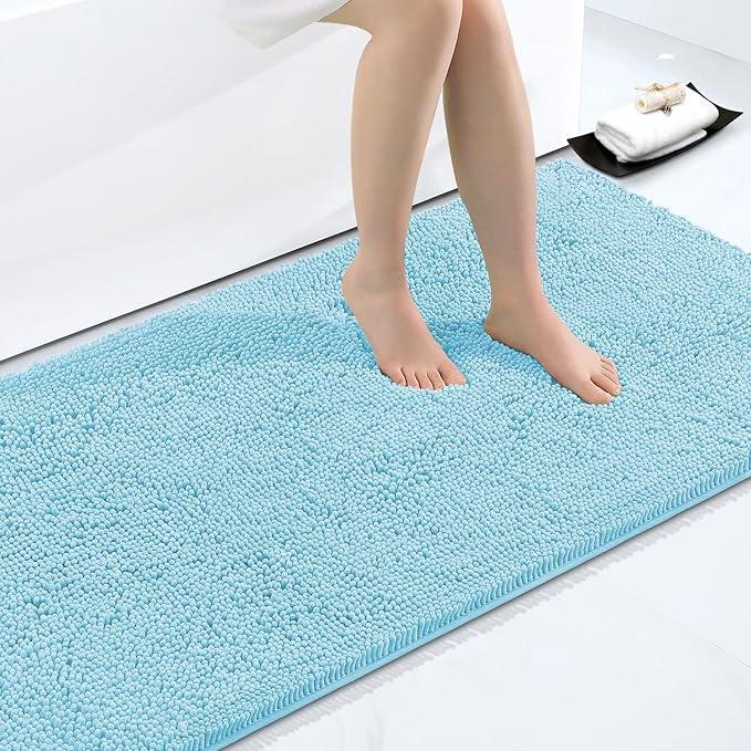Smiry Luxury Chenille Bathroom Rugs 48x32, Extra Soft and Absorbent Shaggy Bath Mat, Machine Washable, Non-Slip Plush Carpet Runner for Tub, Shower, and Floor, Home Decor Accessories, Sky Blue - ModernBath