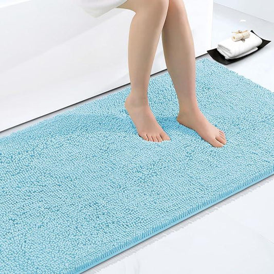 Smiry Luxury Chenille Bathroom Rugs 48x32, Extra Soft and Absorbent Shaggy Bath Mat, Machine Washable, Non-Slip Plush Carpet Runner for Tub, Shower, and Floor, Home Decor Accessories, Sky Blue - ModernBath
