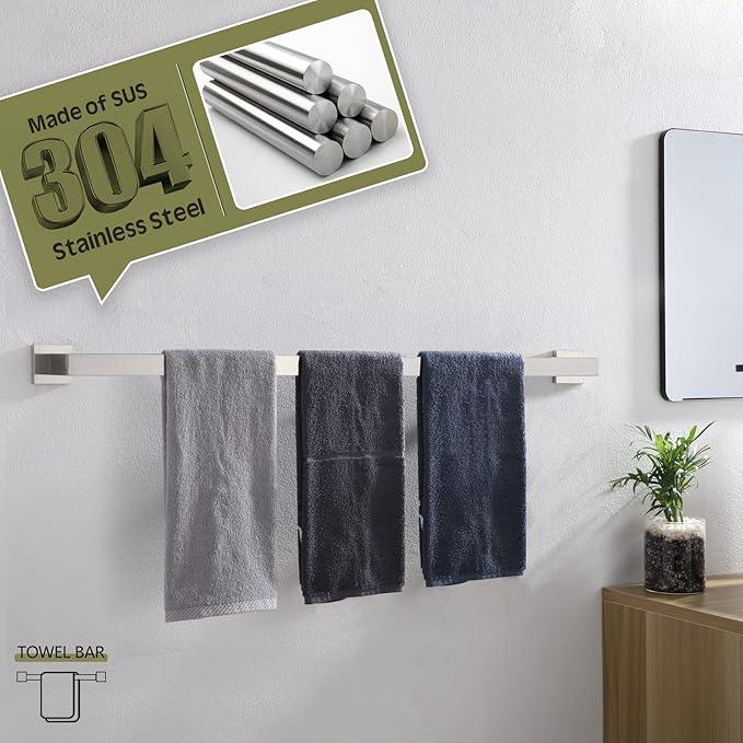KOKOSIRI 36-Inch Single Towel Bar, Bathroom Kitchen Towel Holder, Wall Mounted SUS304 Stainless Steel Towel Rack, Brushed Nickel, B4003BR-L36 - ModernBath
