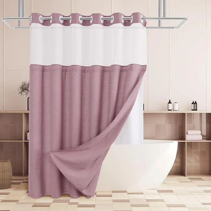 Jowels No Hooks Needed Linen Shower Curtain and Liner Set,Blush Pink Hotel Luxury Decor Shower Curtains for Bathroom with See Through Top Window,Water Resistant Fabric,72Wx72L,Blush Pink - ModernBath