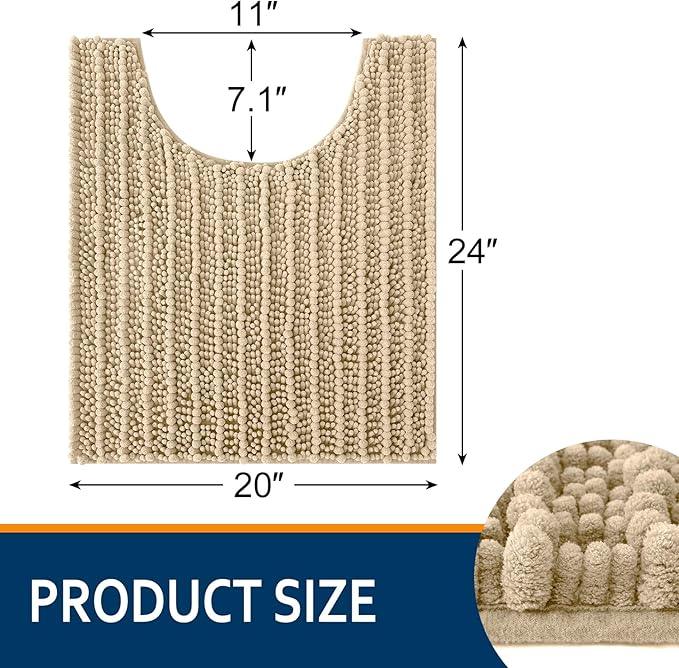 Smiry Bathroom Toilet Rugs U Shaped 24x20, Extra Soft Absorbent Non Slip Rubber Backing Chenille Contour Bath Rugs for Toilet, Machine Washable Contoured Bath Mats, Beige - ModernBath