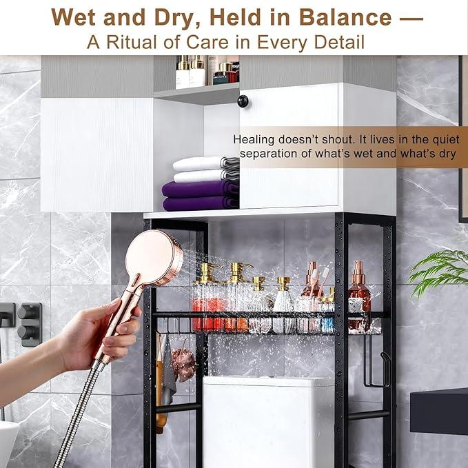 Over the Toilet Storage Cabinet - Freestanding Bathroom Organizer Shelf with Doors, gray & White Over the Toilet Shelves that Separates Wet and Dry Areas, Privacy Protection Above Toilet Storage Rack - ModernBath