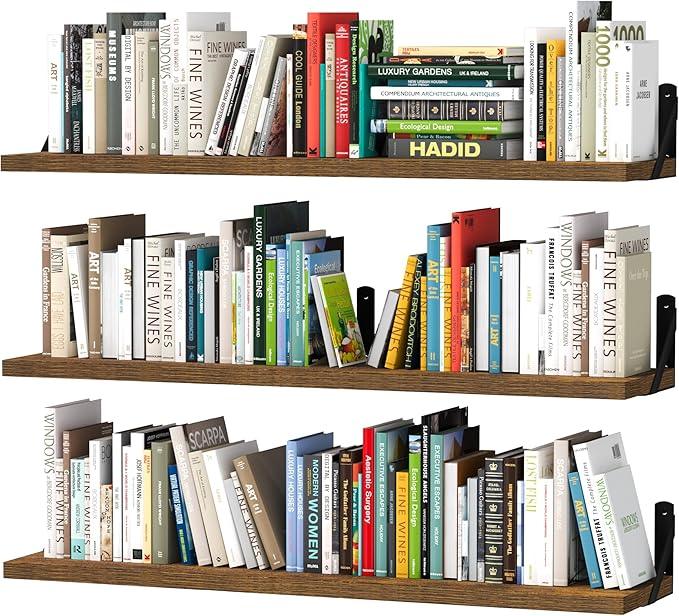upsimples Floating Book Shelves for Wall, 35.4 Inches Long Floating Wood Shelves for Living Room, Library, Bedroom, Office Organizer and Storage, Brown - ModernBath