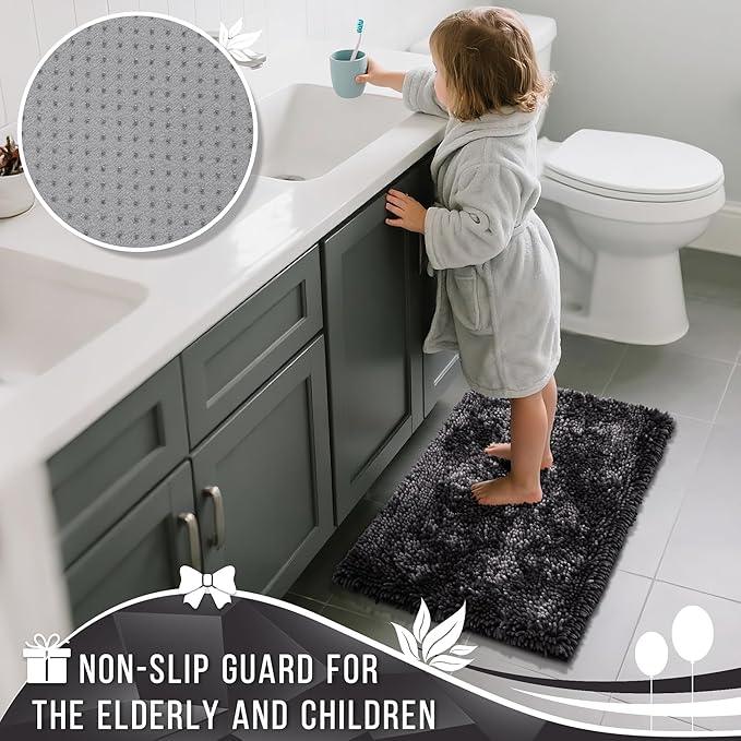 Yimobra Chenille Bathroom Rugs Non Slip, Extra Thick Soft Absorbent Bath Rug, Machine Washable Quick Dry Bath Mat for Bathroom Floor, Tub and Shower, Home Decor Accessories, 24x17, Dark Grey - ModernBath