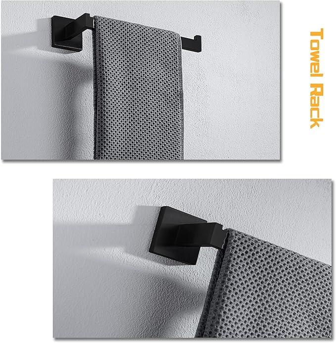 4-Piece Bathroom Hardware Set, Towel Rack Towel Bar Towel Holder Toilet Paper Holder Matte Black Towel Hooks Modern Square Stainless Steel Wall Mounted Bathroom Accessories Set (16inch) - ModernBath