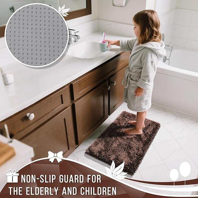 Yimobra Chenille Bathroom Rugs Non Slip, Extra Thick Soft Absorbent Bath Rug 31.5x20 Inch, Machine Washable Quick Dry Bath Mat for Bathroom Floor, Tub and Shower, Home Decor Accessories, Brown - ModernBath