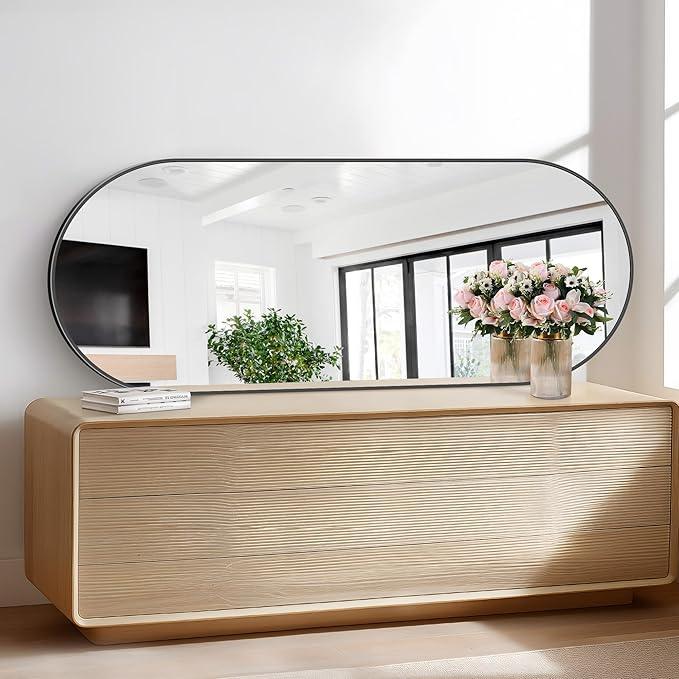 Bathroom Mirrors, 24" x60" Black Mirrors, Oval Vanity Mirrors, Metal Framed Wall Mounted Mirrors, Vertical/Horizontal Mirror for Bathroom Bedroom Entryway Living Room - ModernBath