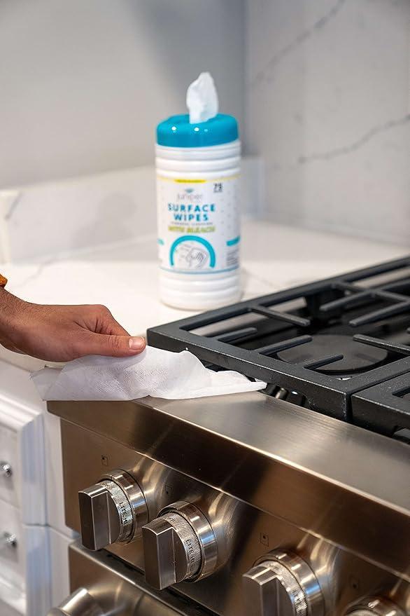 Juniper CLEAN 1 Pack Surface Cleaning Wipes with Bleach, All-Purpose Cleaner for Bathroom, Kitchen, Office, 75 Count Canister, 7.5" x 7" Sheet, Fresh Scent, Lint Free & Durable - ModernBath