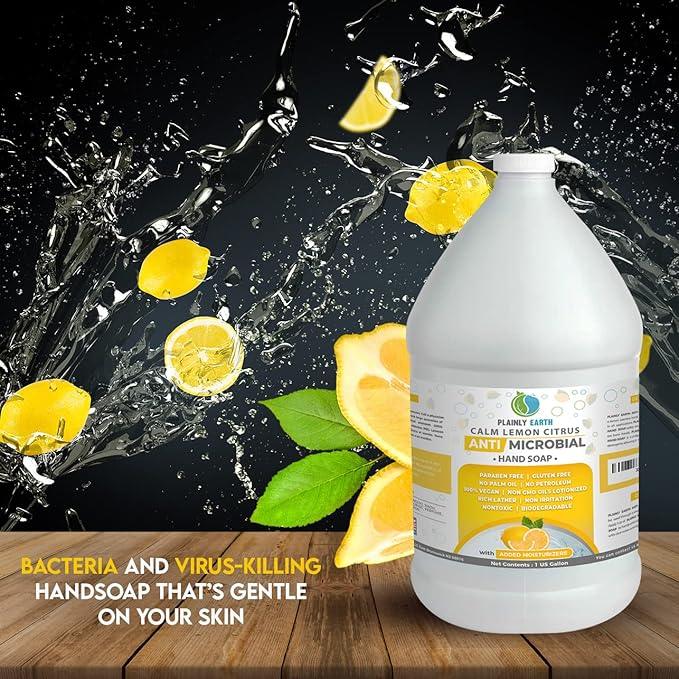 Plainly Earth Antimicrobial Liquid Hand Soap (1 US Gallon) - Antibacterial Soap Refill - Hand Soap Refill Bottle - Cruelty Free Moisturizing Soap, Calm Lemon Citrus - ModernBath