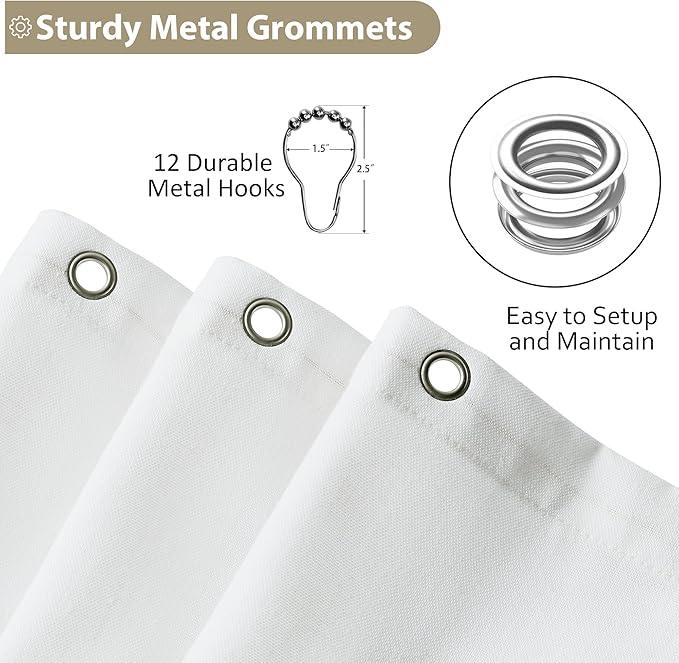 Jowels White Linen Shower Curtain, Boho Farmhouse Shower Curtain Set for Bathroom, 200GSM Luxury Weighted Water Resistant Fabric Textured Shower Curtains with 12 Metal Hooks, 72Wx72H - ModernBath