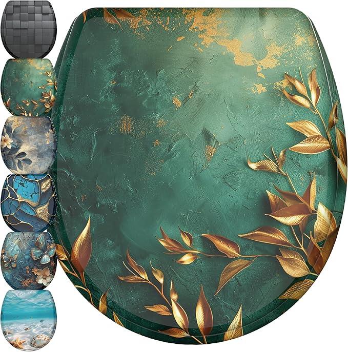Sanilo Wooden Toilet Seat with Quick Release & Soft Close [ROUND] - Decorative & Slow Close Molded Wood Seat - With One Click for Easy Installation & Cleaning - With Adjustable Fit (Greego) - ModernBath
