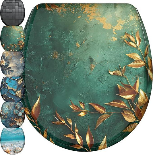 Sanilo Wooden Toilet Seat with Quick Release & Soft Close [ROUND] - Decorative & Slow Close Molded Wood Seat - With One Click for Easy Installation & Cleaning - With Adjustable Fit (Greego) - ModernBath
