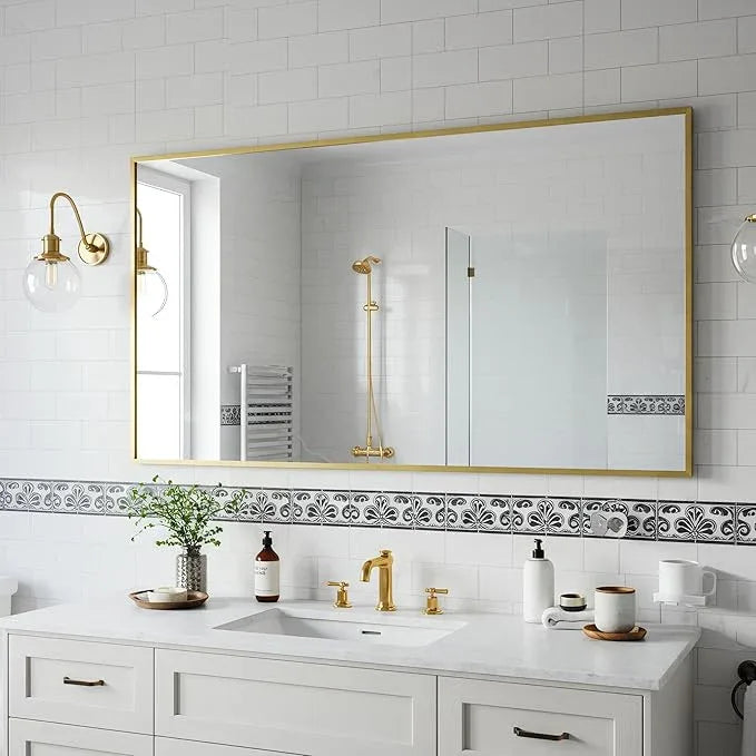 Bonverre 20x40 Inch Brass Bathroom Mirror for Wall, Aluminum Frame Rectangle Rectangular Vanity Mirror, Modern Large for Bedroom, Living Room, Horizontal or Vertical - ModernBath