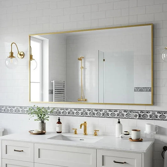 Bonverre 20x40 Inch Brass Bathroom Mirror for Wall, Aluminum Frame Rectangle Rectangular Vanity Mirror, Modern Large for Bedroom, Living Room, Horizontal or Vertical - ModernBath