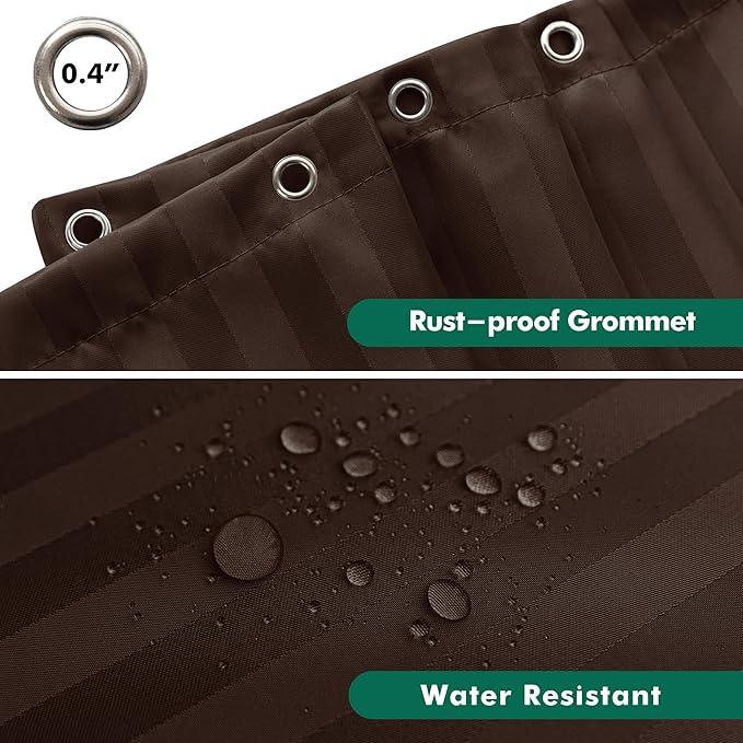 Biscaynebay Fabric Shower Curtain or Liner 72" by 72", Brown Water Repellent Damask Stripes Bathroom Curtains Machine Washable - ModernBath