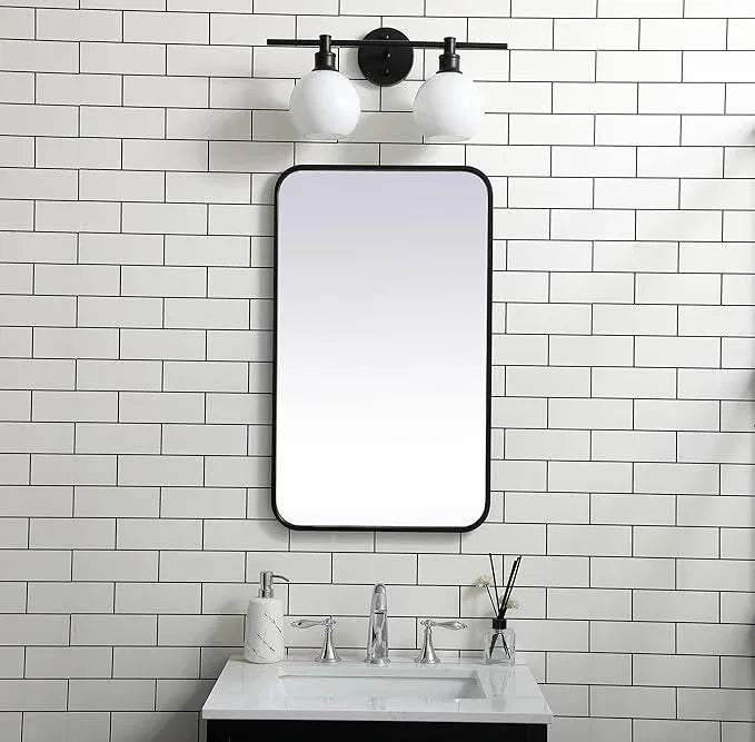 ARS Concepts Aura, Soft Corner Metal Rectangular Mirror 18X30 Inch in, Modern, Black - ModernBath