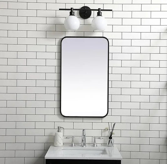 ARS Concepts Aura, Soft Corner Metal Rectangular Mirror 18X30 Inch in, Modern, Black - ModernBath