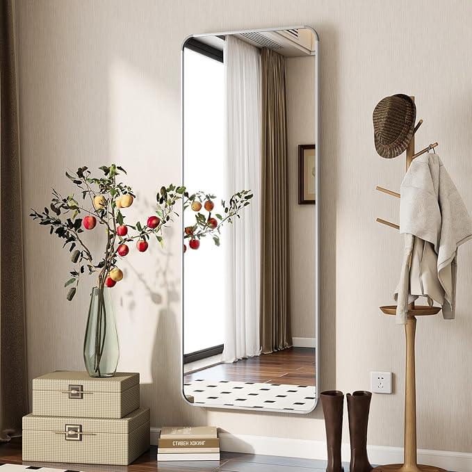 BEAUTYPEAK Silver Full Length Mirror, 56"x21" Rounded Corner Floor Mirror Standing Hanging or Leaning Against Wall, Suitable for Bedroom or Dressing Room - ModernBath