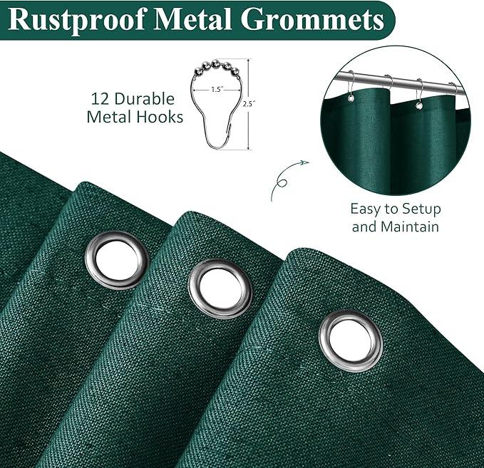 Naturoom Dark Green 42 Inch Shower Curtain - Stall Narrow Half Linen Ultra Thick Fabric Shower Curtain Set with Hooks, Boho Farmhouse Rustic RV Camper Bath Curtains for Bathroom, 42x72 - ModernBath