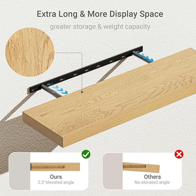 Vivelove 10 inches Deep Floating Shelves 36 inch Long, Single Wall Shelves Heavy Duty 70 lbs for Bedroom, Bathroom, Living Room, Kitchen, Office, Modern Shelf Home Decor, Set of 1, Oak - ModernBath