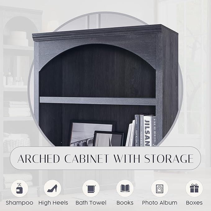 76" Tall Arched Bathroom Storage Cabinet, 5 Tiers Large Farmhouse Arched Cabinet w/Adjustable Shelves, Modern Wooden Storage Cabinet for Bathroom, Living Room, Entryway, Study Room (Dark Grey) - ModernBath