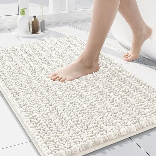 Arotive Luxury Chenille Bathroom Rug Mat, Extra Soft Thick Absorbent Shaggy Bath Rugs, Non-Slip Machine Wash Dry, Plush Bath Mats for Bathroom, Shower and Tub, 24x16, Ivory - ModernBath