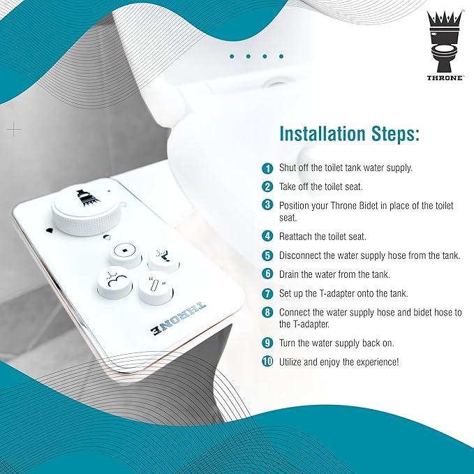 Throne Bidet Attachment for Toilet – USA Patented - Non-Electric Self Cleaning Cold Water Sprayer Double Nozzle (Frontal & Rear Wash) Bidet Toilet Seat Attachment, Easy Install (White) - ModernBath