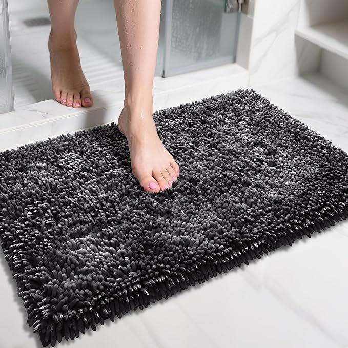 Yimobra Chenille Bathroom Rugs Non Slip, Extra Thick Soft Absorbent Bath Rug 31.5x20 Inch, Machine Washable Quick Dry Bath Mat for Bathroom Floor, Tub and Shower, Home Decor Accessories, Dark Grey - ModernBath