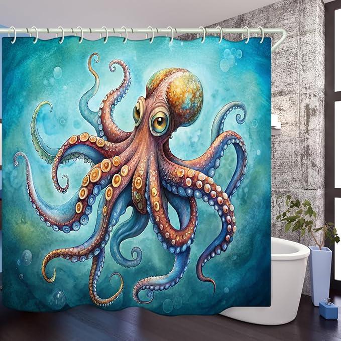 LYFANS Bathroom Uses Octopus 3D Shower Curtain, Luxury Bathtub Standard Shower Curtain, Waterproof and Bright Fabric Shower Curtains, Size (72x72 Inches) - ModernBath