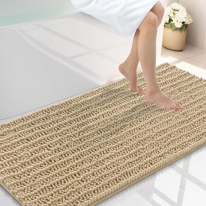 Smiry Bathroom Rugs Mat 47x24, Extra Soft Absorbent Chenille Bath Rugs, Non Slip Rubber Backing Machine Washable Quick Dry Bath Mats for Bathroom Floor, Tub, Shower, Home Decor Accessories, Beige - ModernBath