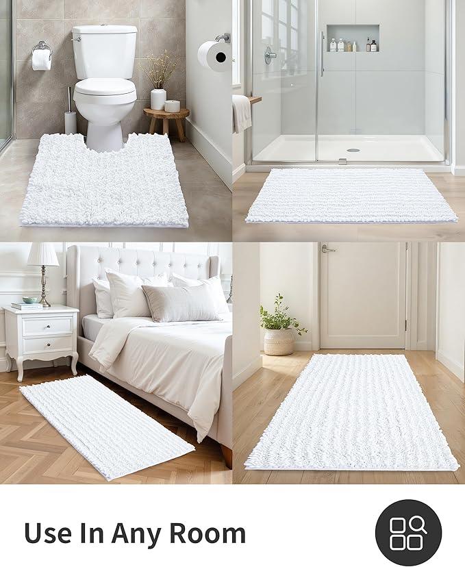 ILANGO Bathroom Rugs White 36x24,Extra Soft Absorbent Chenille Bath Rugs,Thick Non-Slip Shaggy Bath Mat,Machine Washable Quick Dry Bath Mats for Bathroom Floor, Tub, Shower Accessories - ModernBath