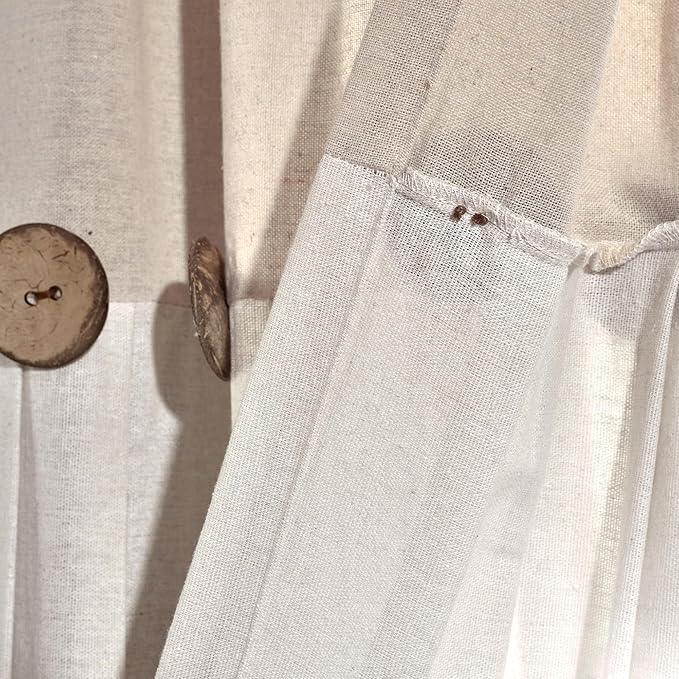 Lush Decor Linen Button Shower Curtain, 72" W x 72" L, Linen - Neural Shower Curtain Fabric - Bathroom Curtain - Farmhouse Bathroom Decor - ModernBath