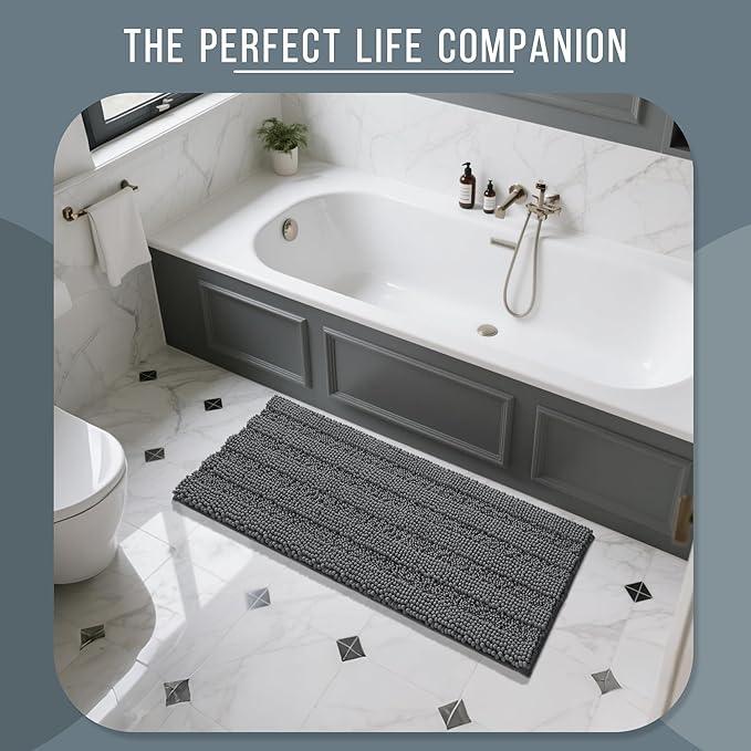 Yimobra Bathroom Rug Mat 44 x 24, Non Slip and Super Absorbent Bath Mat,Machine Washable Quick Dry,Ultra Plush Chenille Shower Rugs for Bathroom Floor Sink Tub and Shower Outside,Dark Gray - ModernBath