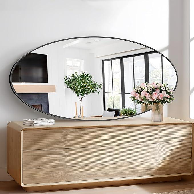 Bathroom Mirrors, 30" x55" Black Mirrors, Oval Vanity Mirrors, Metal Framed Wall Mounted Mirrors, Vertical/Horizontal Mirror for Bathroom Bedroom Entryway Living Room - ModernBath