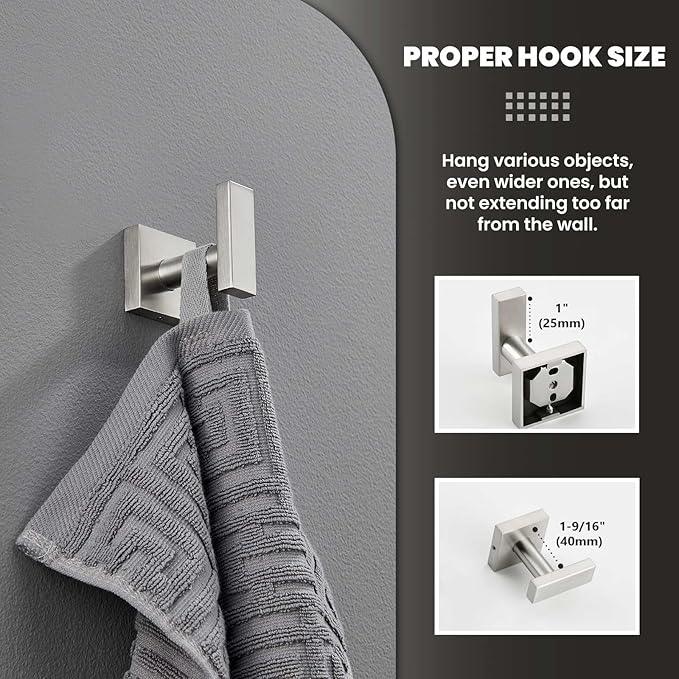 Suyar Brushed Nickel Towel Hook, SUS 304 Stainless Steel Clothes Coat Robe Holder for Bathroom, Hand Towel Hanger, Wall Mounted - ModernBath